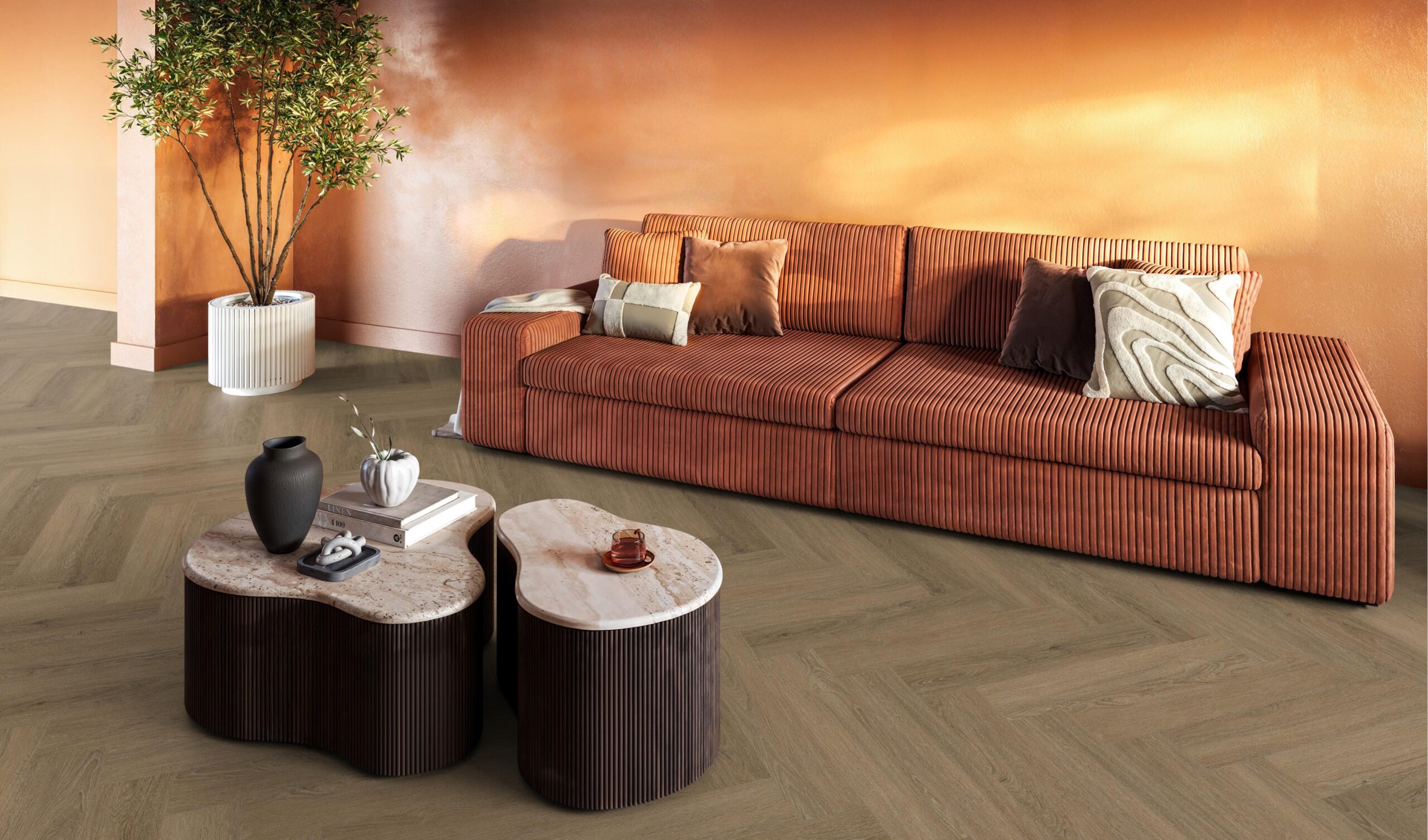 YUP Sutton herringbone dryback light brown